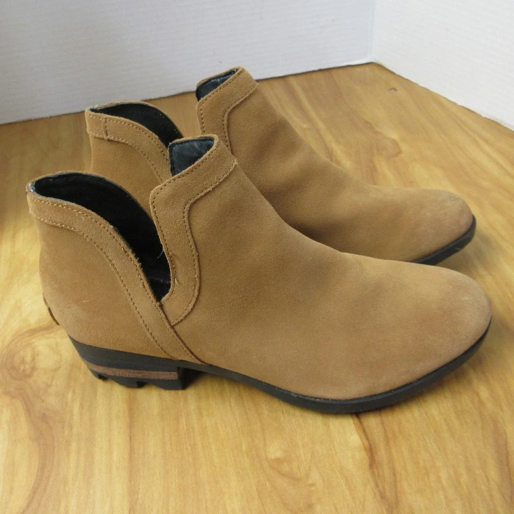SOREL Lolla Cut-Out Bootie Womens‎ 10 Camel Brown Suede Leather Ankle Boots NEW